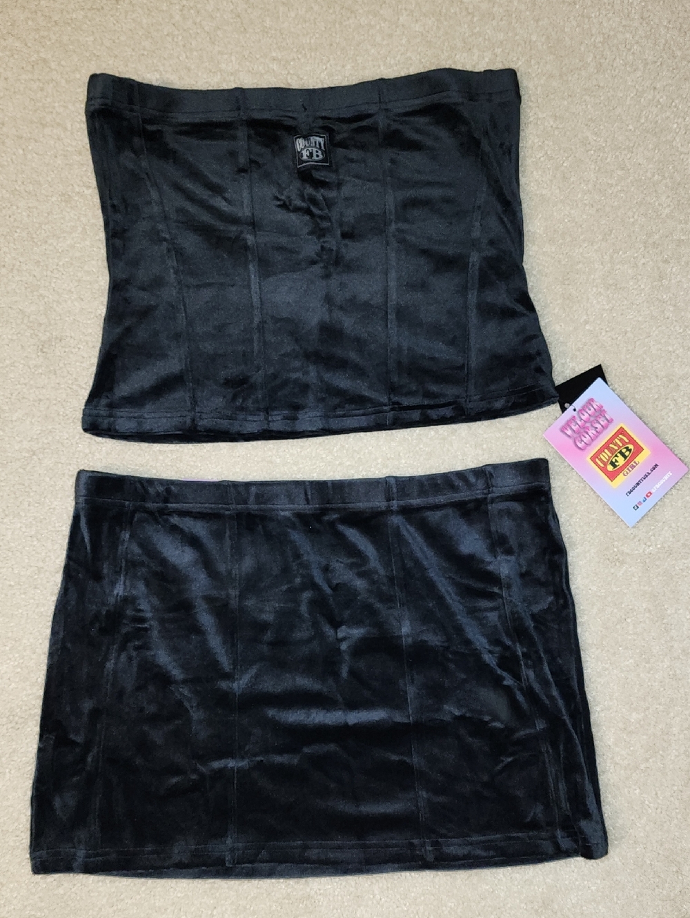 Fb County Black Velour Corset And Skirt Set